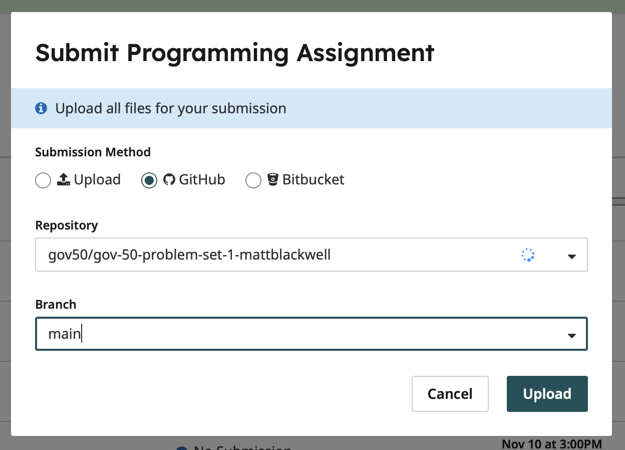 Choosing repository for submission