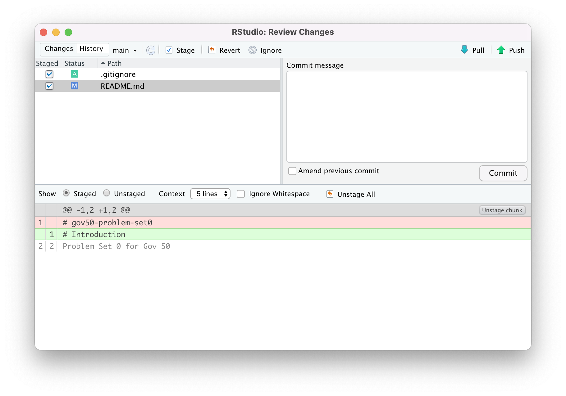 Commit dialog box in RStudio