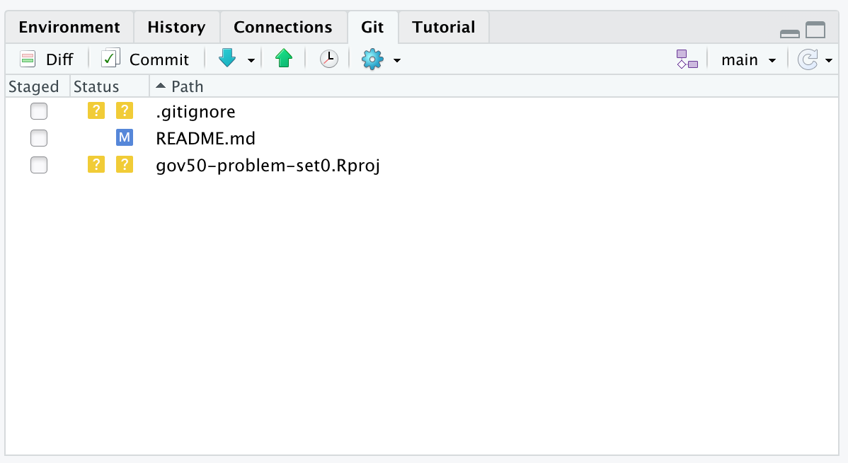 Git panel in RStudio